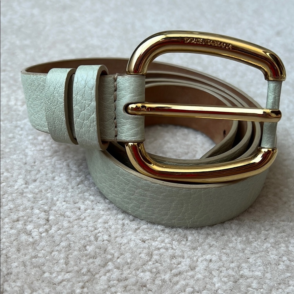 Dolce & Gabbana Mint Green and Gold Leather Belt